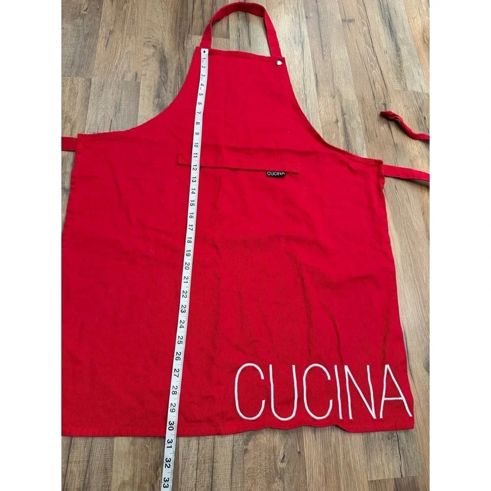 Cucina by Harman Red Cotton Kitchen Apron Adjustable Bib Chef Cooking Baking BBQ
